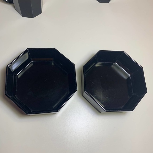 4 pc Set MCM Deco Arcoroc France Black Glass Octagon Mugs Bowls Arcopal Octime - Picture 7 of 14